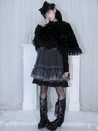 Bow Plush with Black - Gothic Rose Cape Lace at Collar Trim Pan Accent Peter