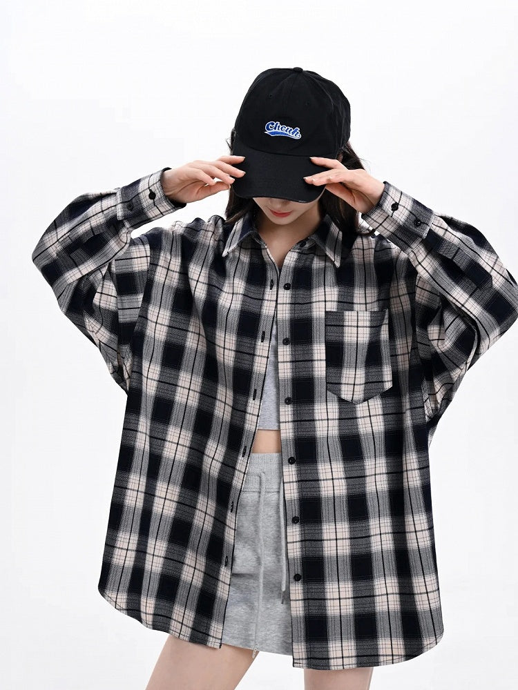 Button Plaid Blue Front Vintage Shirt Navy Placket