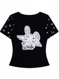 Otaku Style Black Star Tee with Bunny Patch
