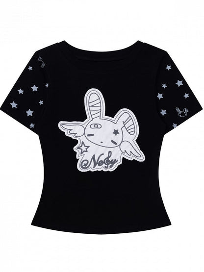 Otaku Style Black Star Tee with Bunny Patch