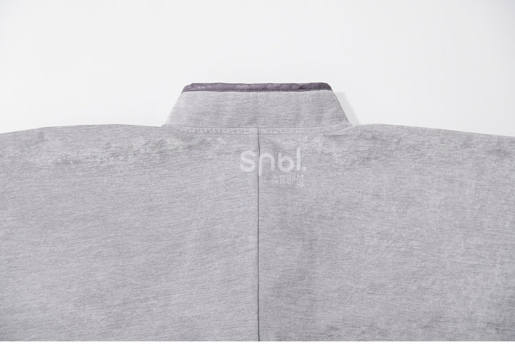 Gray Cheongsam Style Banded Collar Long-Sleeve Top