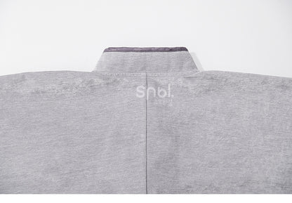 Graues Oberteil im Cheongsam-Stil mit Stehkragen und langen Ärmeln