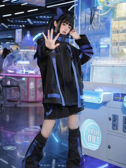+ Cyber Shorts Techwear Warmers Blue-Purple Fashion Leg Futuristic