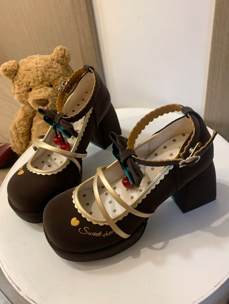 Mary Janes with Dark Crossed Straps Lolita Brown Sweet