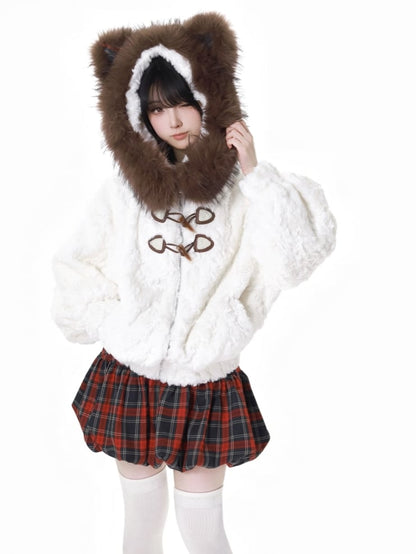 白クマの耳付きフード付きぬいぐるみコート