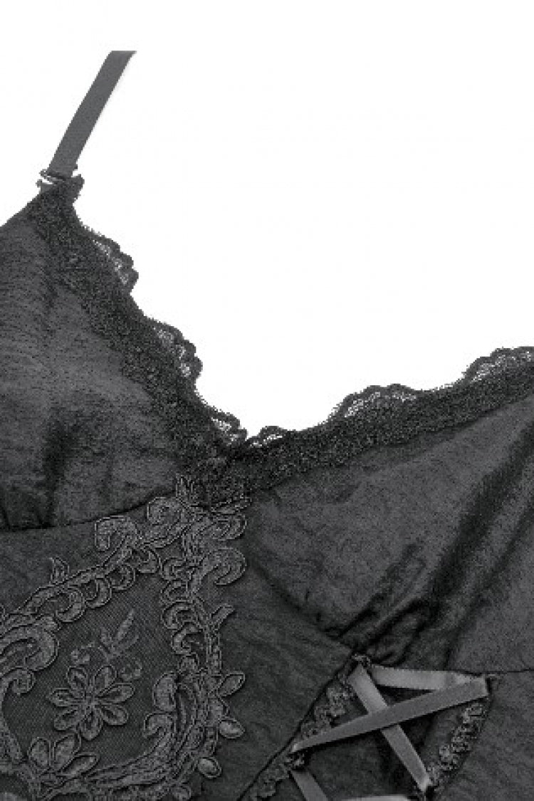 Black Floral Embroidered Lace Slip Dress Gothic Sleeveless
