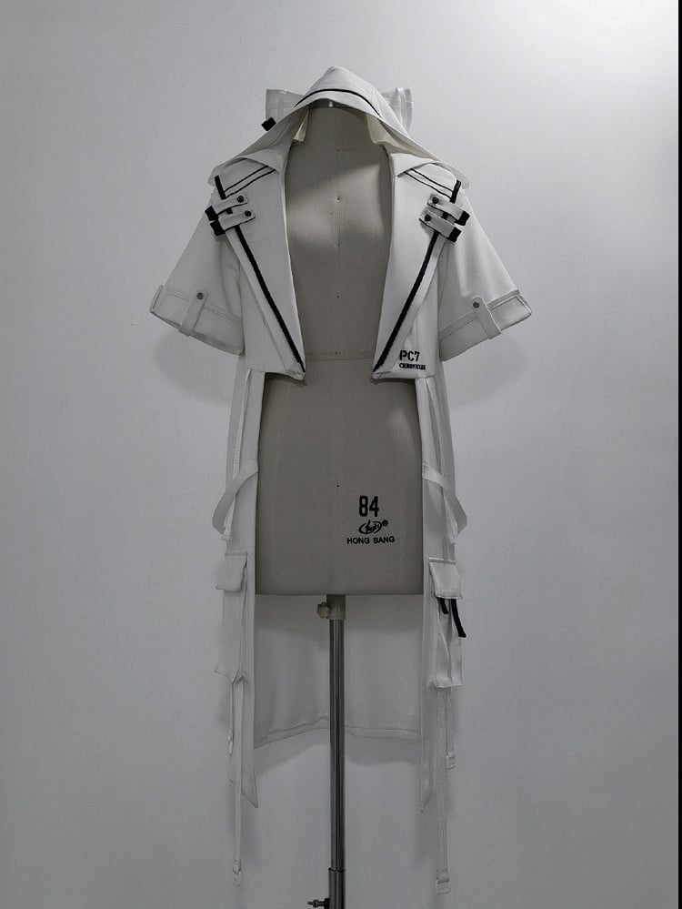 Ouji Hooded Techwear Cat Fashion White Ears Cyberpunk Coat