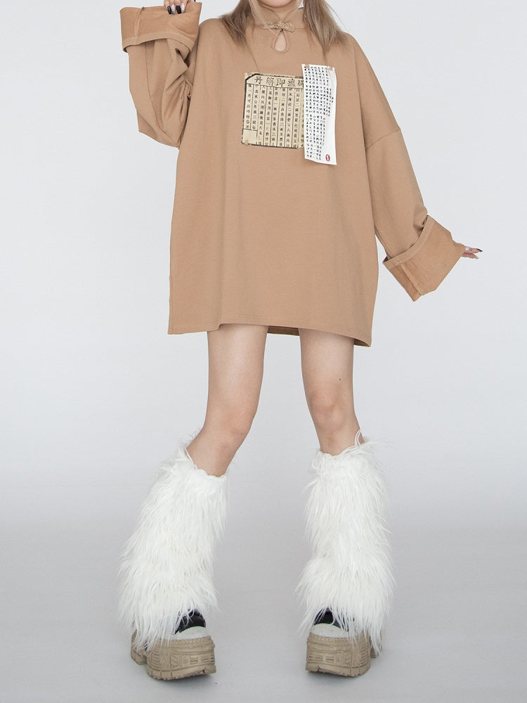 Camel Collar with Cheongsam Dress Mandarin Hoodie