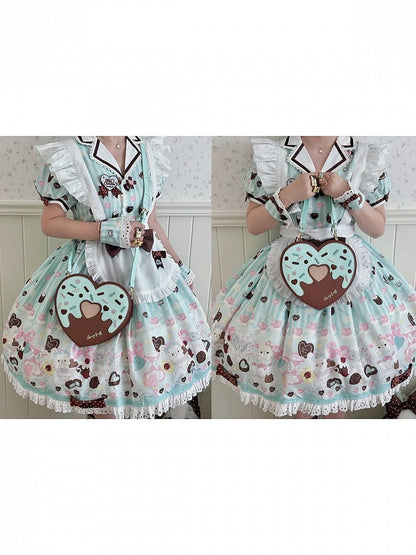 Mint and Chocolate Sweet Heart-Shaped Handbag - Sheep Puff Bag