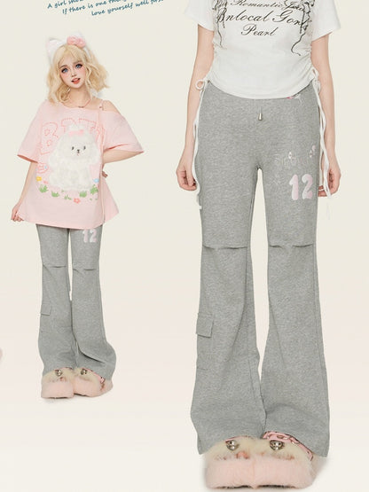 Graue Schlaghose mit Cargotasche