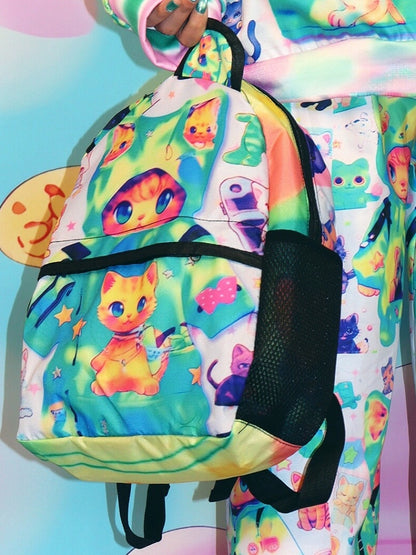 Backpack Green Cat Print Ears Y2K Bear