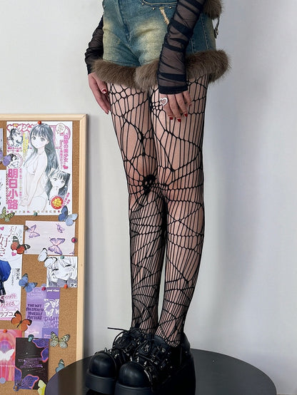 Details Cut-out Y2K Tights Black Skeleton Design