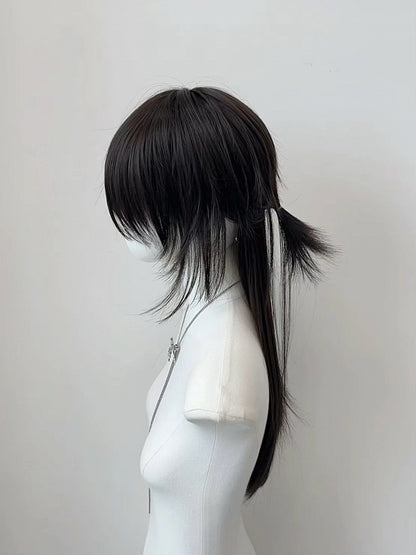 Style with Straight Ouji Bangs Black Wig