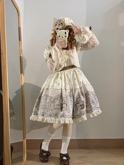 Beige Sweet Teddy Lolita Dress Fake Two-pieces Design