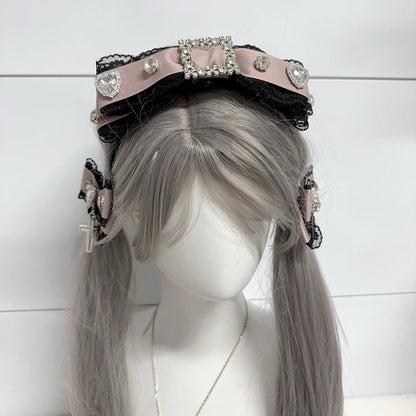 Jirai Kei Strass verzierte Spitzenbesatz Schleife KC