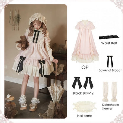 Versatile Bows and Pink Design Dress Lolita Fashion Black Waist Belt Drawstring with