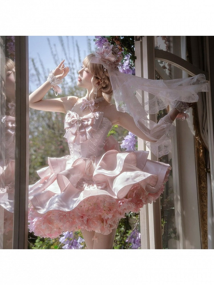Pink Floral Fantasy Lolita Petticoat with 3D Flowers - Reverie Covenant