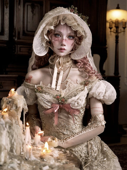 パフスリーブとエドワード朝のヴィンテージトップ、オフショルダーネックライン