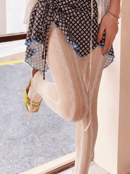 White/Black Striped Pattern Tights