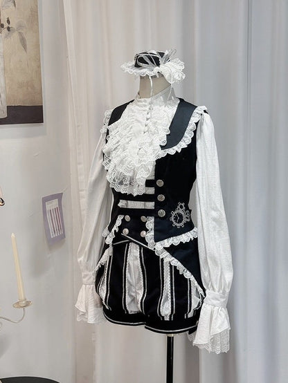 Black Tailcoat Waistcoat with White Lace Trims - Castle Too