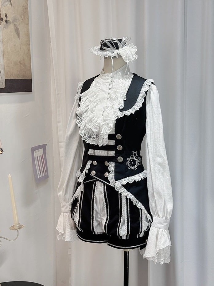 Corset Belt Waist Black and White Striped Bloomer Shorts - Castle Too