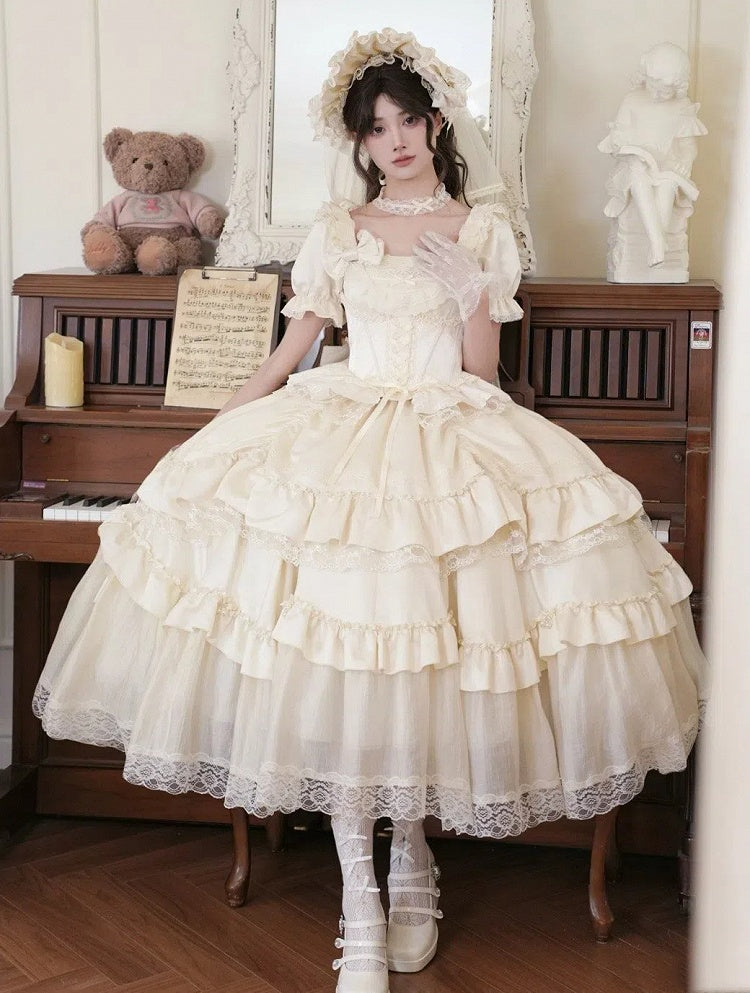 Beige Length Tea Elastic Under Waist Skirt