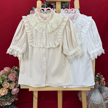 Lolita Sleeves Ruffle White Neckline Short Lace Blouse