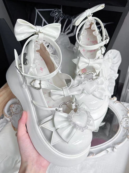 Shoes Trim with Refined Sweet Bow Platform Lace and in Off-white Details Elegant Elements Lolita PU Heart