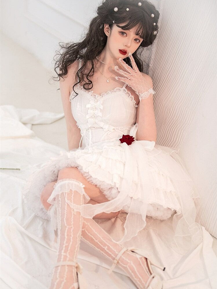 Charming Sweetheart Jumper Skirt with Rosette Accent - Unknown Star