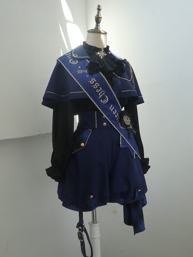 ダークブルーのレイブンクロー王子ロリータセットケープ+ハイウエストショーツ