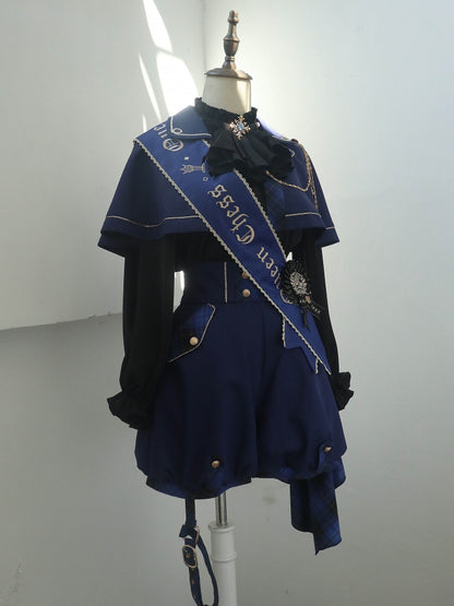 ダークブルーのレイブンクロー王子ロリータセットケープ+ハイウエストショーツ