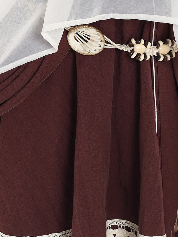 Brown & White Cape + Dress Set with Fringe and Waist Belt - Wasteland Style - Unknown Star