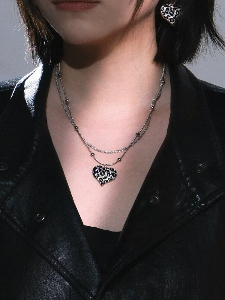 Leopard Heart Pendant Silver Necklace