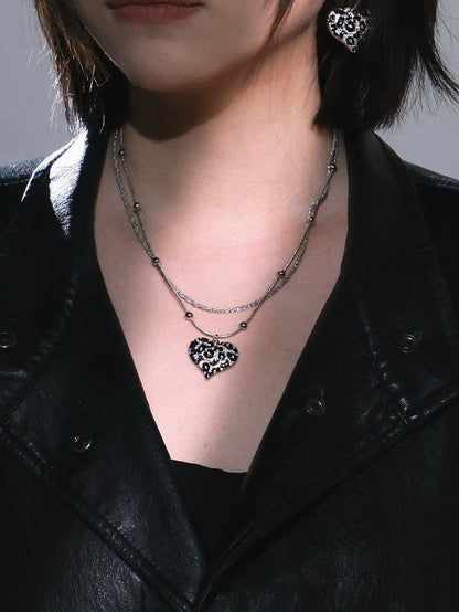 Leopard Heart Pendant Silver Necklace