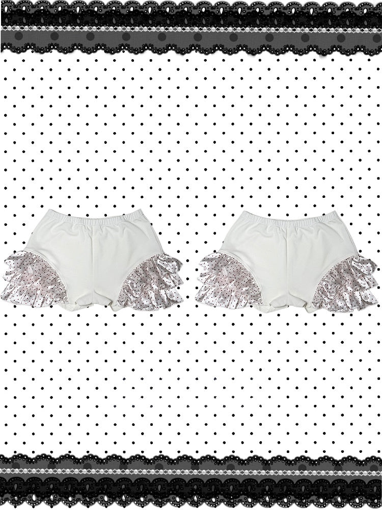 Red/White Ruffles Dot Tiered Shorts Polka with Trim Christmas Gothic