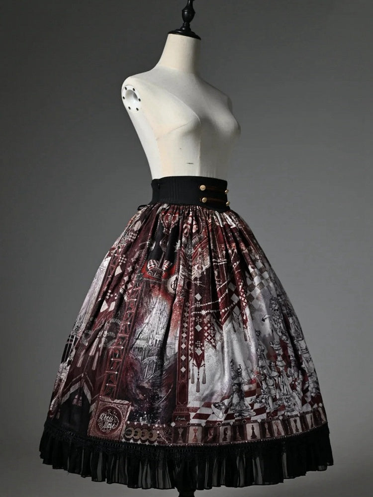 Taille Rot Korsett Schach Rock Gürtel Print Thema Lolita