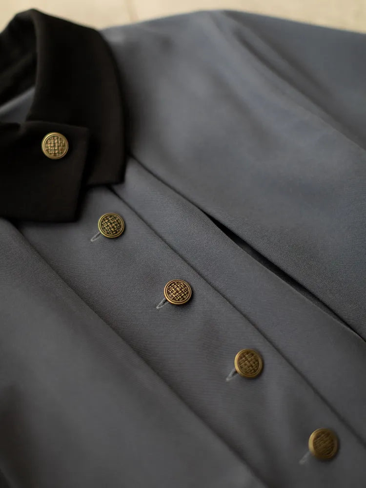 エレガントなワンピース グレー ダーク ウィンター オータム ケープとデザイン クラシック ロリータ