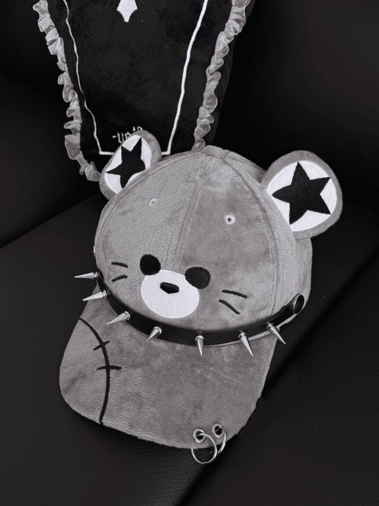 キャップデザイン スタッド パンク マウス 詳細 グレー 尖った