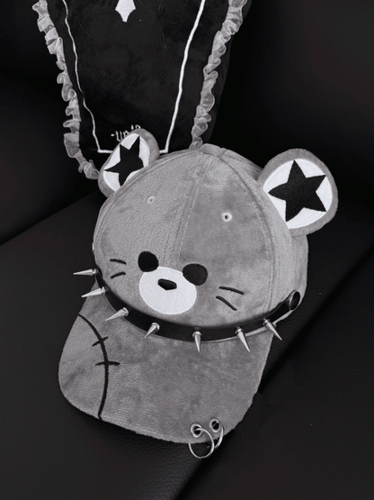 キャップデザイン スタッド パンク マウス 詳細 グレー 尖った