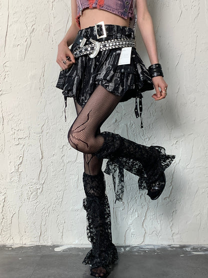 Sternmuster Bein Y2K Schwarze Ärmel Besatz Spitzenriemen Selbstbinden