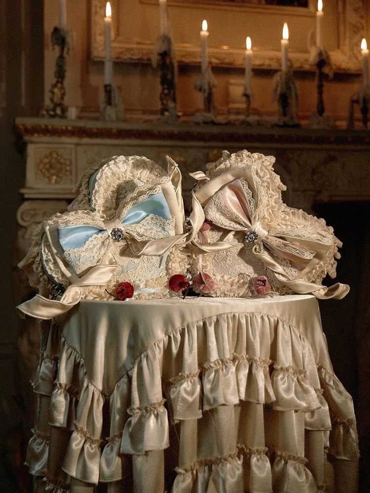 Heart Shaped Handbag with Lace, Bows & Cherry Details in Blue or Pink - Blood Supply
