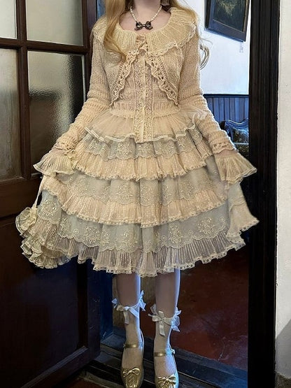 Elegant Beige Short Lolita Knitted Cardigan