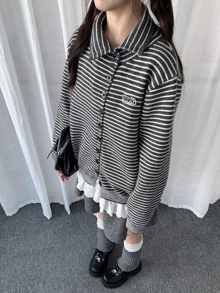 Black White Striped Asymmetrical Cardigan - Solkatt