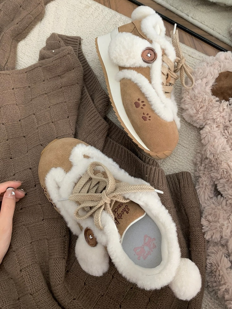 Lolita Sweet - Embroidery Brown Sneakers Paw