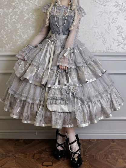 Tiered and Print Gray Lolita Silver Kitty Bunny Skirt
