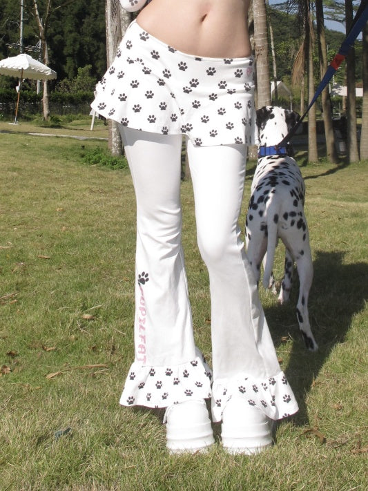 Weißer Rock mit niedriger Taille und Pfotenmuster