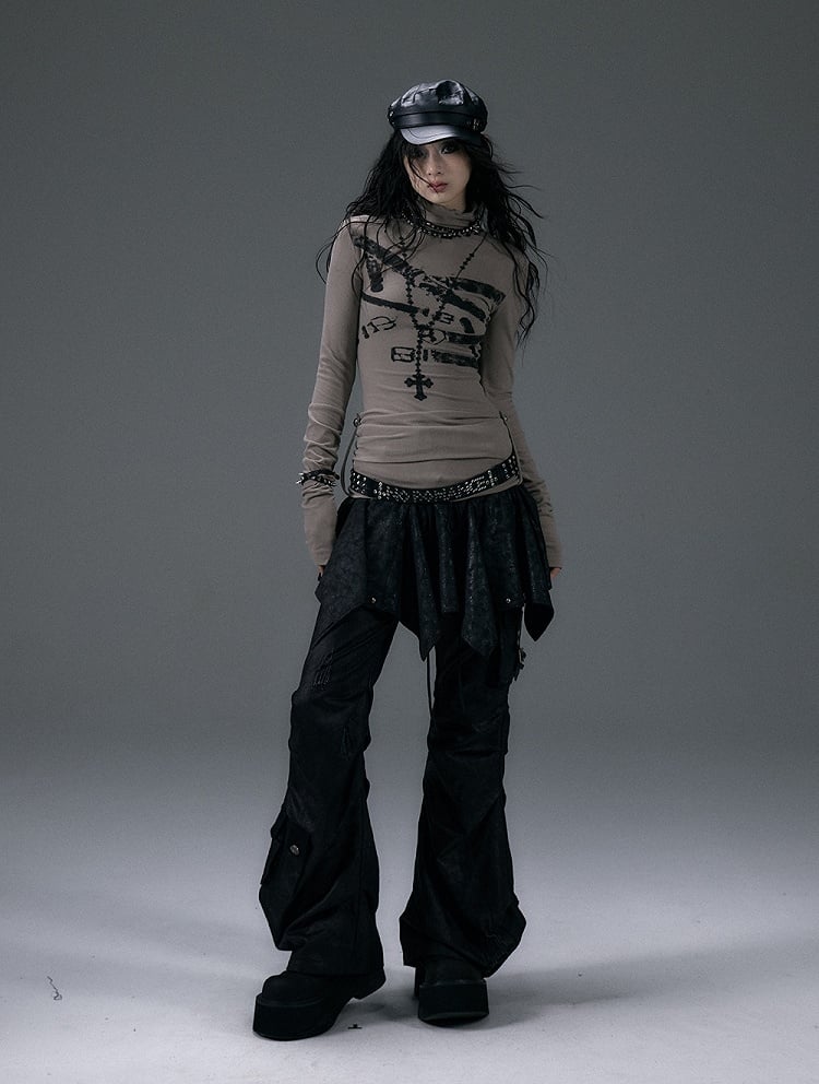 Schwarzer Rock mit Taschentuchsaum und Schnürung