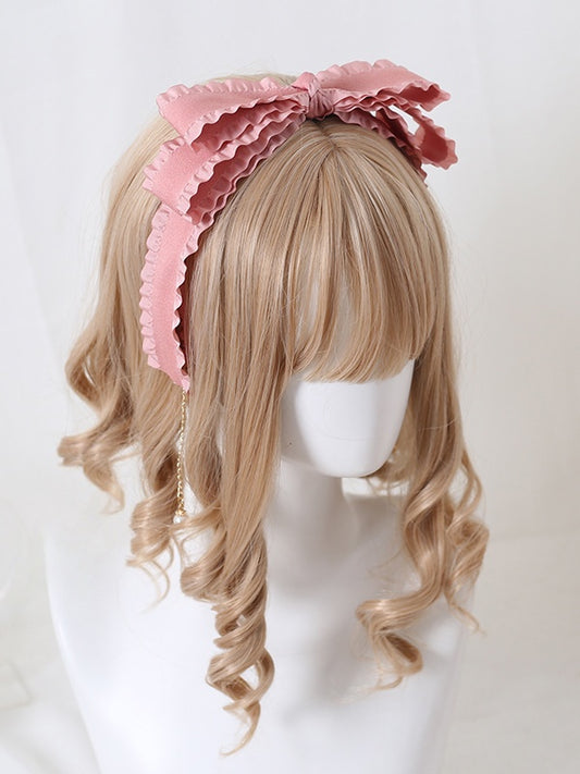 Cute Ruffled Lolita Charms Pink KC Multi-layer With Bowknot Bead