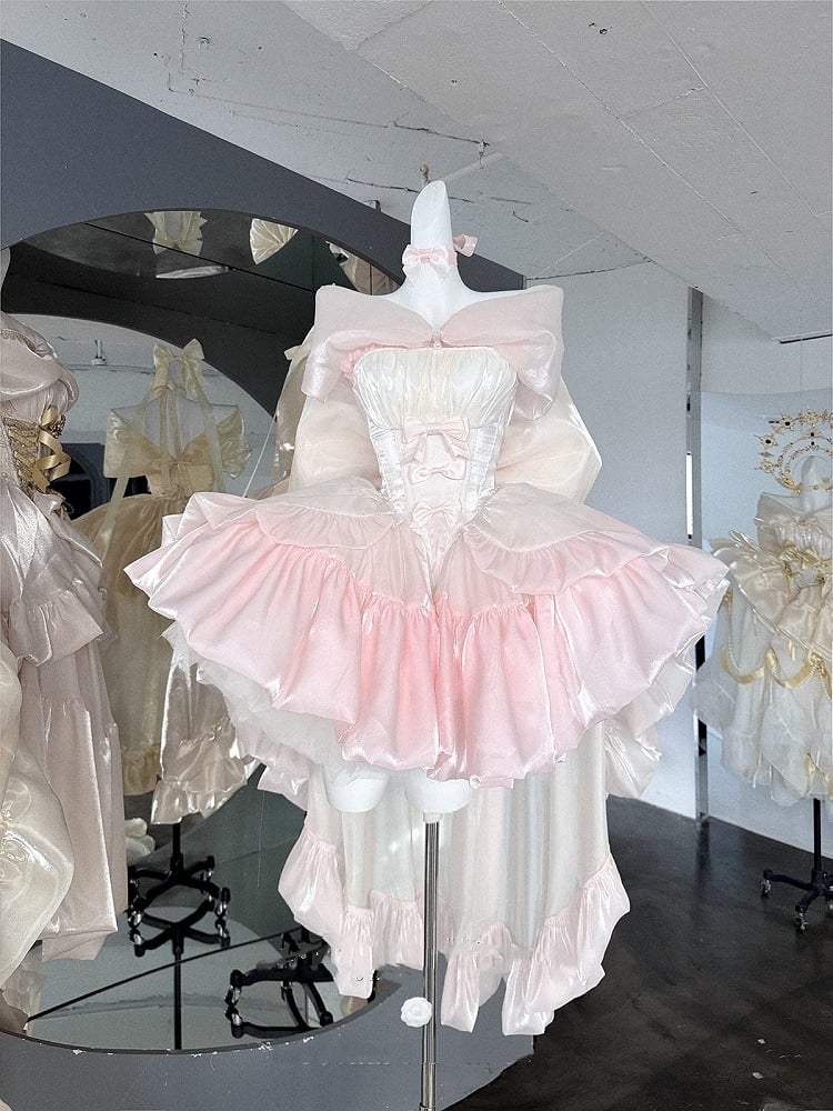 Dress Yellow Pink Lolita Bodice Details Balletcore Hime Bowknot on Strapless and