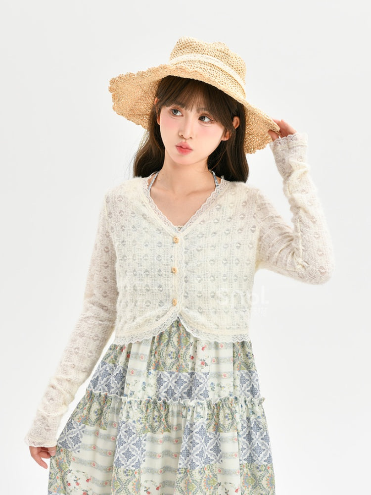 Sweet Creamy Yellow Lace Trim Cardigan